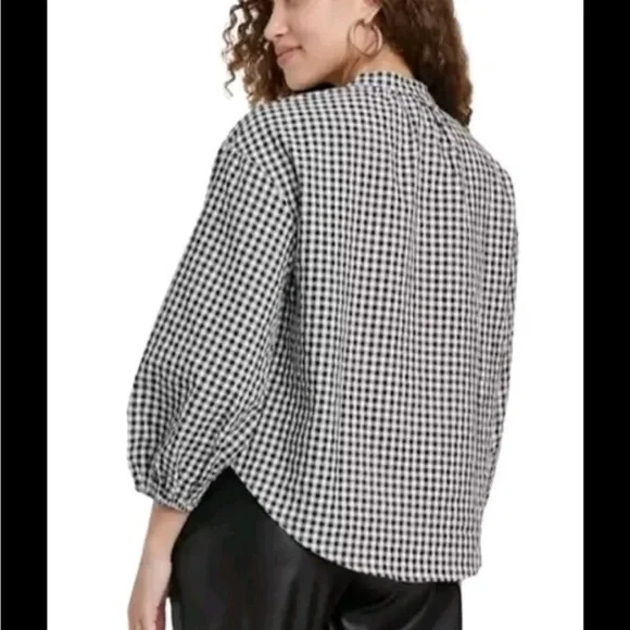 A New Day Gingham Puff Sleeve V Neck Blouse L - Picture 2 of 9